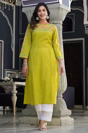 Floral thread embroidered yoke design straight kurta