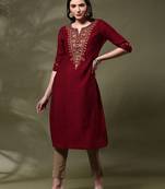 Floral embroidered flared sleeves thread work kurta