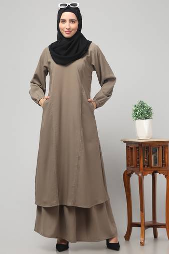 Two Pieces Abaya Dress with Elasticated Sleeves - Knee length Burqa for Women and Girls