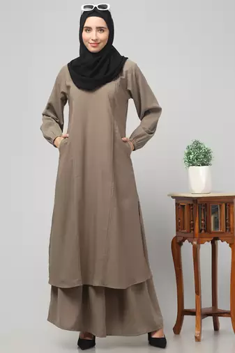 Two Pieces Abaya Dress with Elasticated Sleeves - Knee length Burqa for Women and Girls