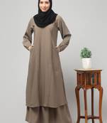 Two Pieces Abaya Dress with Elasticated Sleeves - Knee length Burqa for Women and Girls
