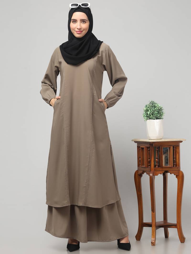 Two Pieces Abaya Dress with Elasticated Sleeves - Knee length Burqa for Women and Girls