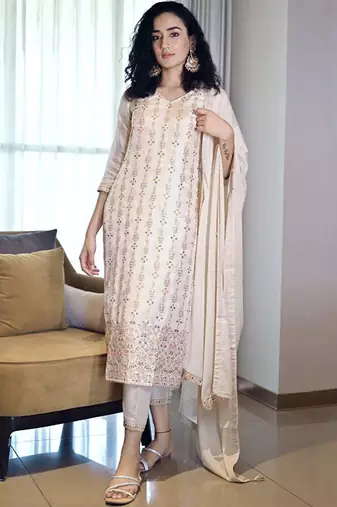 Ethnic motifs regular kurta with trousers & dupatta