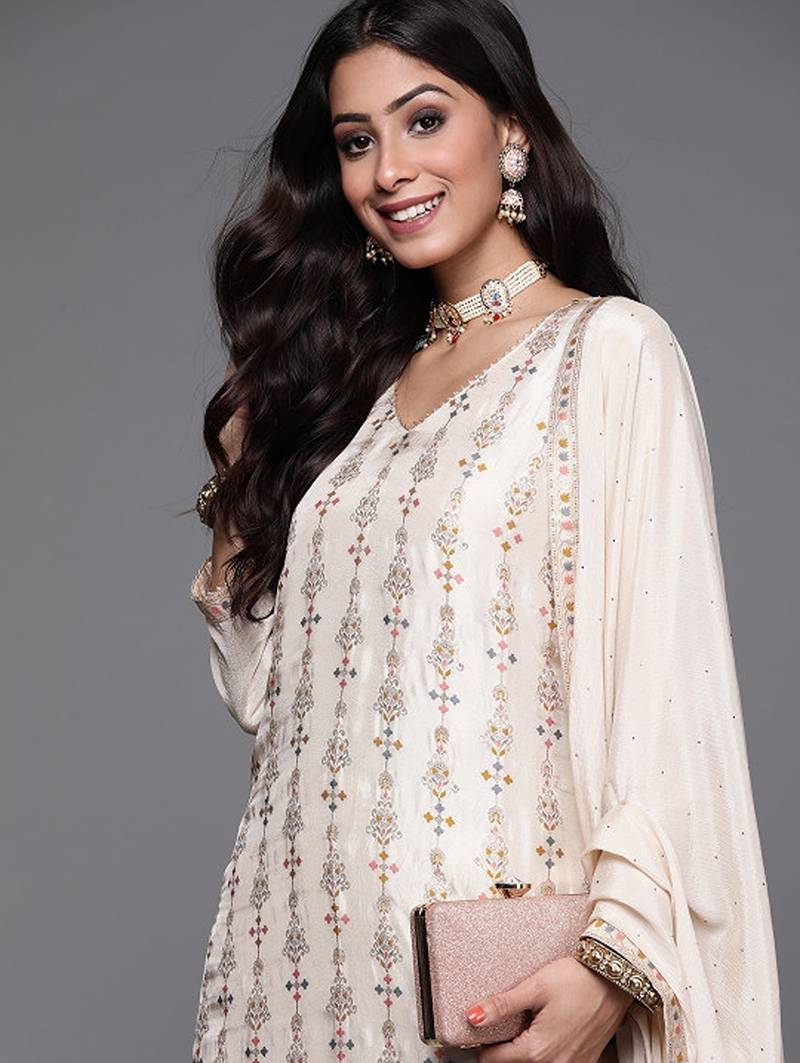 Ethnic motifs regular kurta with trousers & dupatta