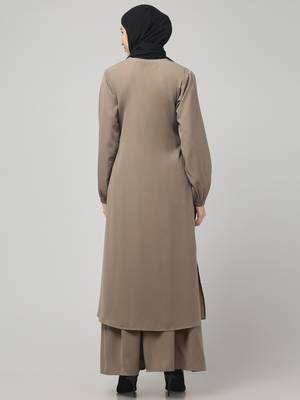 Two Pieces Abaya Dress with Elasticated Sleeves - Knee length Burqa for Women and Girls 2