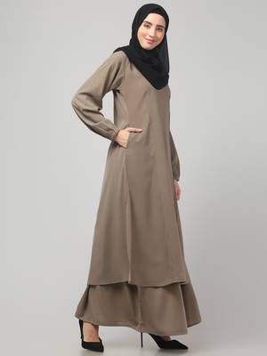Two Pieces Abaya Dress with Elasticated Sleeves - Knee length Burqa for Women and Girls 3