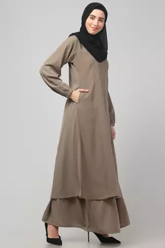 Two Pieces Abaya Dress with Elasticated Sleeves - Knee length Burqa for Women and Girls