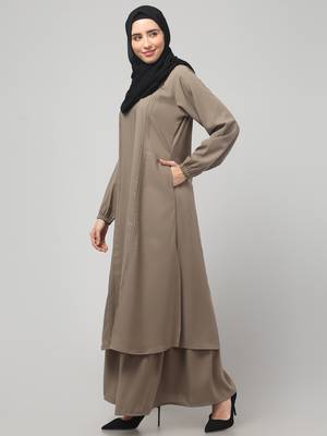 Two Pieces Abaya Dress with Elasticated Sleeves - Knee length Burqa for Women and Girls 4