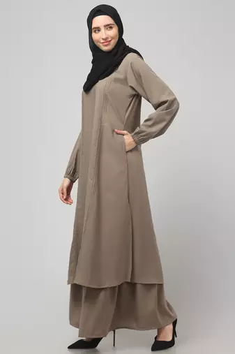 Two Pieces Abaya Dress with Elasticated Sleeves - Knee length Burqa for Women and Girls