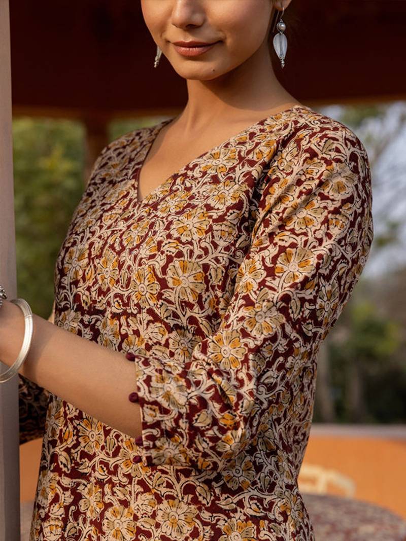 Floral printed cotton kurta with trousers