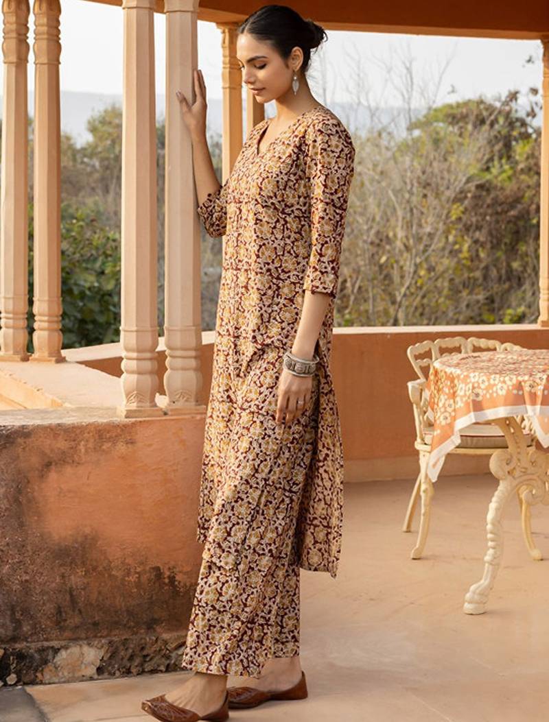 Floral printed cotton kurta with trousers