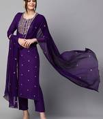 Floral embroidered regular kurta with trousers & dupatta