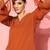 Rust flared sleeve organza detailed v neck textured kurta with palazzo