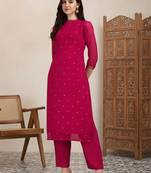 Ethnic motifs embellished straight sequinned kurta with trousers