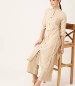 Beige cotton striped kurta with palazzos
