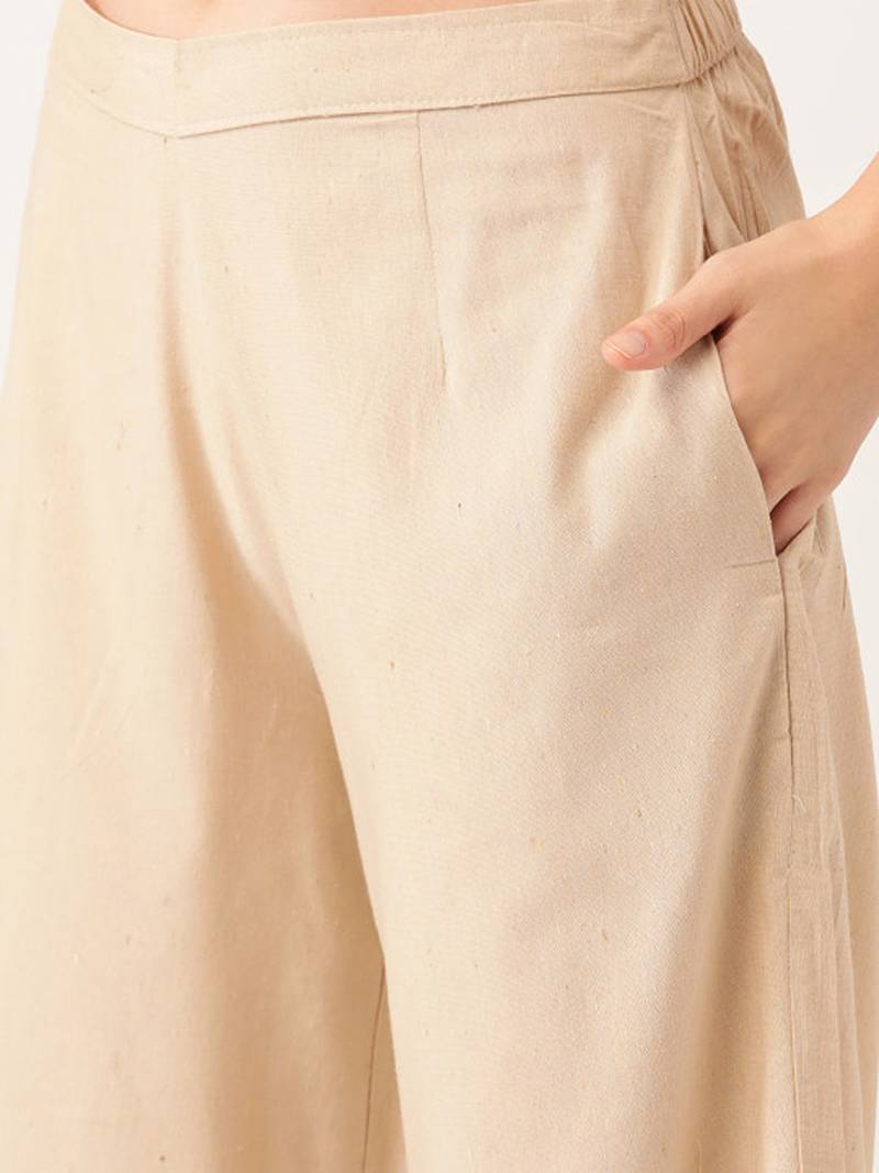 Beige cotton striped kurta with palazzos