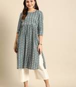 Floral printed high slit pure cotton kurta