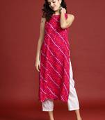 Leheriya printed halter neck thread work kurta