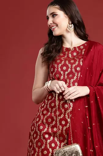 Ethnic motifs printed regular kurta with trousers & with dupatta