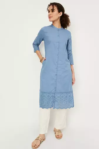 Mandarin collar a-line cotton kurta