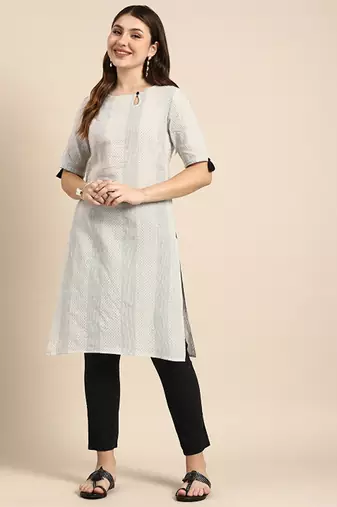 Striped keyhole neck cotton kurta
