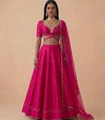 Hot Pink Embroidered Raw Silk Lehenga Set
