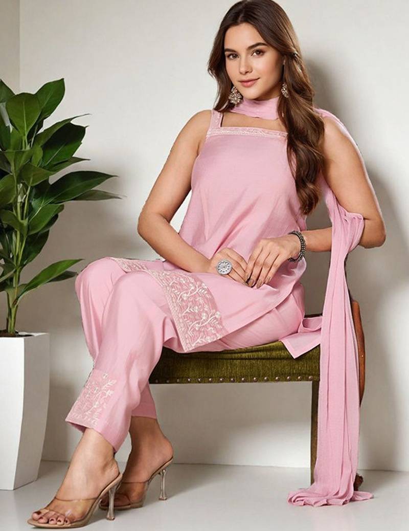 Embroidered regular kurta with trousers & with dupatta