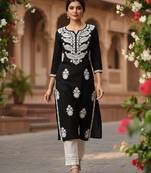 Floral embroidered notch neck chikankari straight kurta