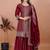 Maroon color chinnon silk embroidery work plazo set