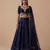 Navy Blue Embroidered Raw Silk Lehenga Set