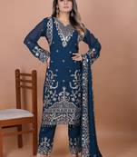 Blue faux georgette embroidery work salwar suit