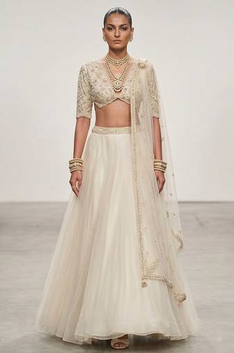 Ivory Embroidered Organza Lehenga Set
