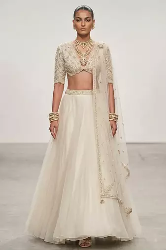 Ivory Embroidered Organza Lehenga Set