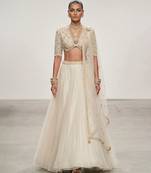 Ivory Embroidered Organza Lehenga Set
