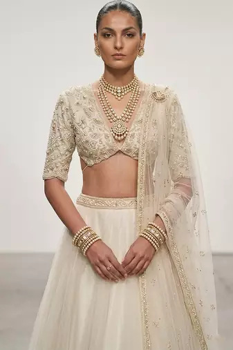 Ivory Embroidered Organza Lehenga Set