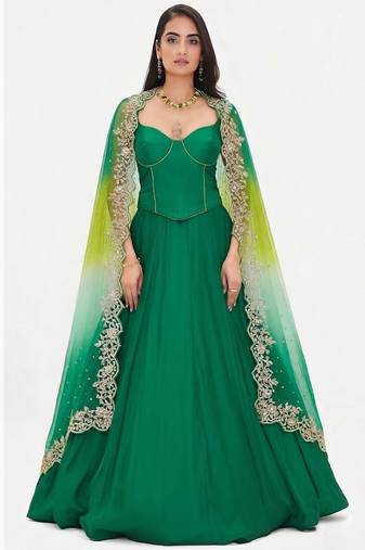 Emerald Green Silk Lehenga Set