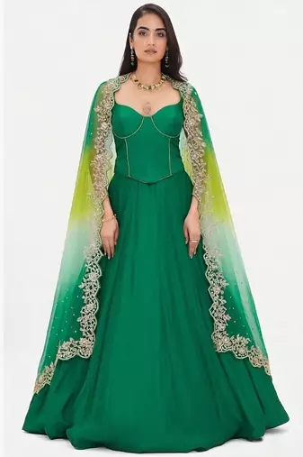 Emerald Green Silk Lehenga Set