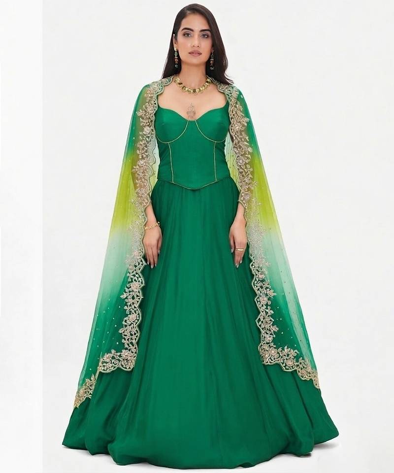 Emerald Green Silk Lehenga Set