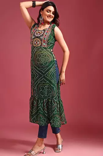 Bandhani printed regular georgette a-line kurta