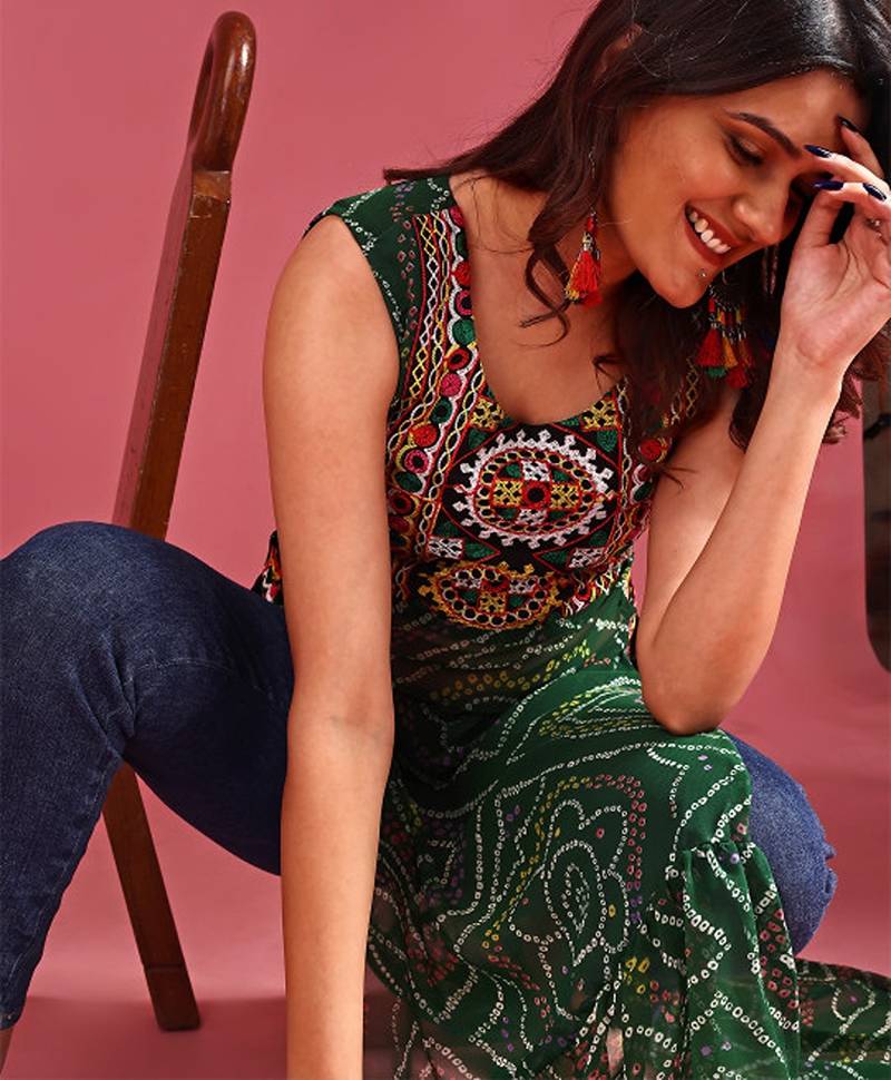 Bandhani printed regular georgette a-line kurta