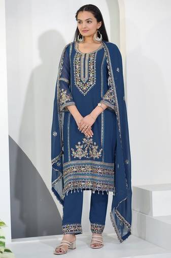 Blue color faux georgette embrodiery work party wear salwar suit