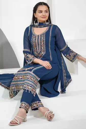 Blue color faux georgette embrodiery work party wear salwar suit