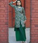 Green color tapeta silk embroidery work party wear plazo set