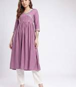 Embroidered gathered a-line kurta
