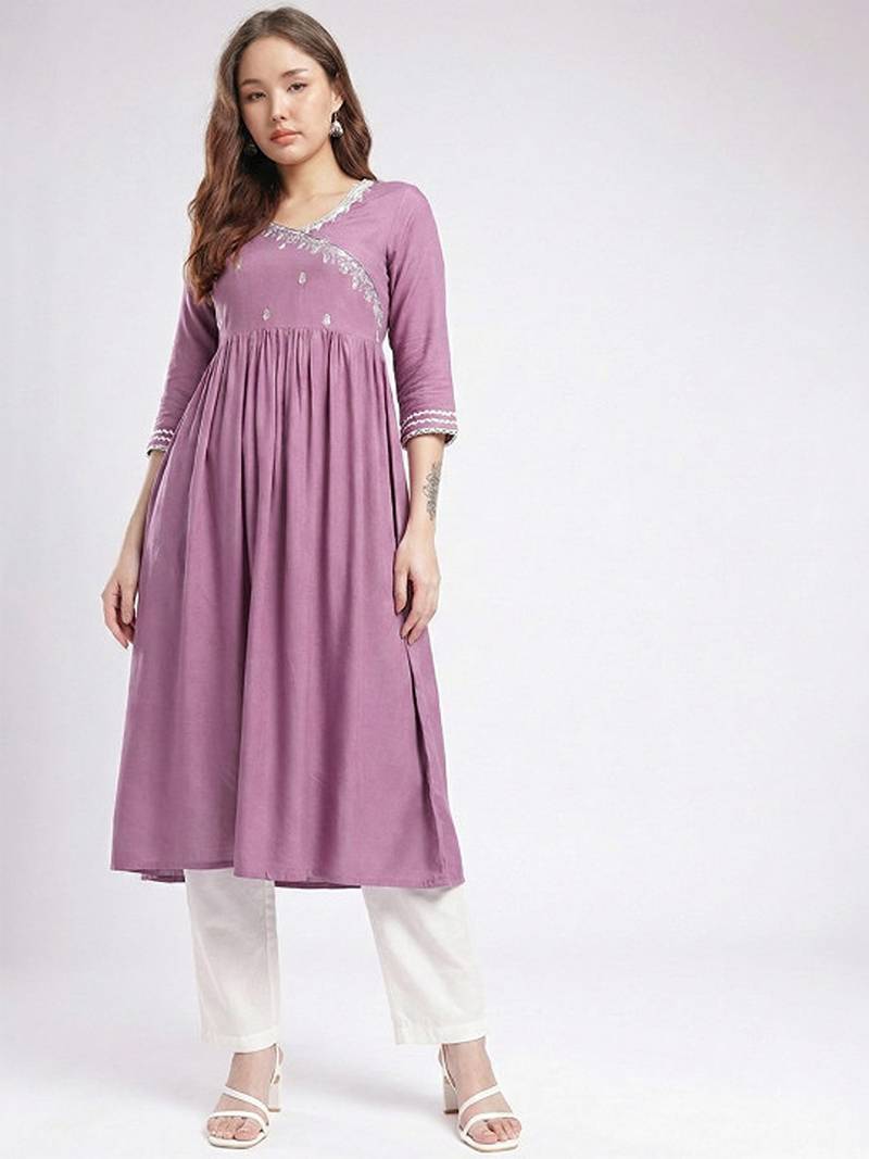 Embroidered gathered a-line kurta