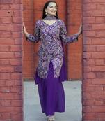 Purple color tapeta silk embroidery work party wear plazo set