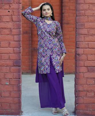 Purple color tapeta silk embroidery work party wear plazo set 2