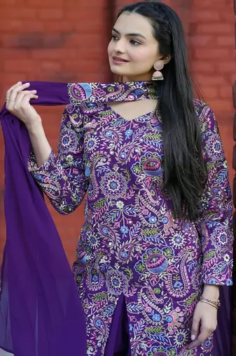 Purple color tapeta silk embroidery work party wear plazo set