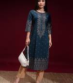 Navy blue printed a-line kurta