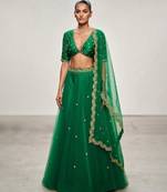 Green Embroidered Organza Lehenga Set